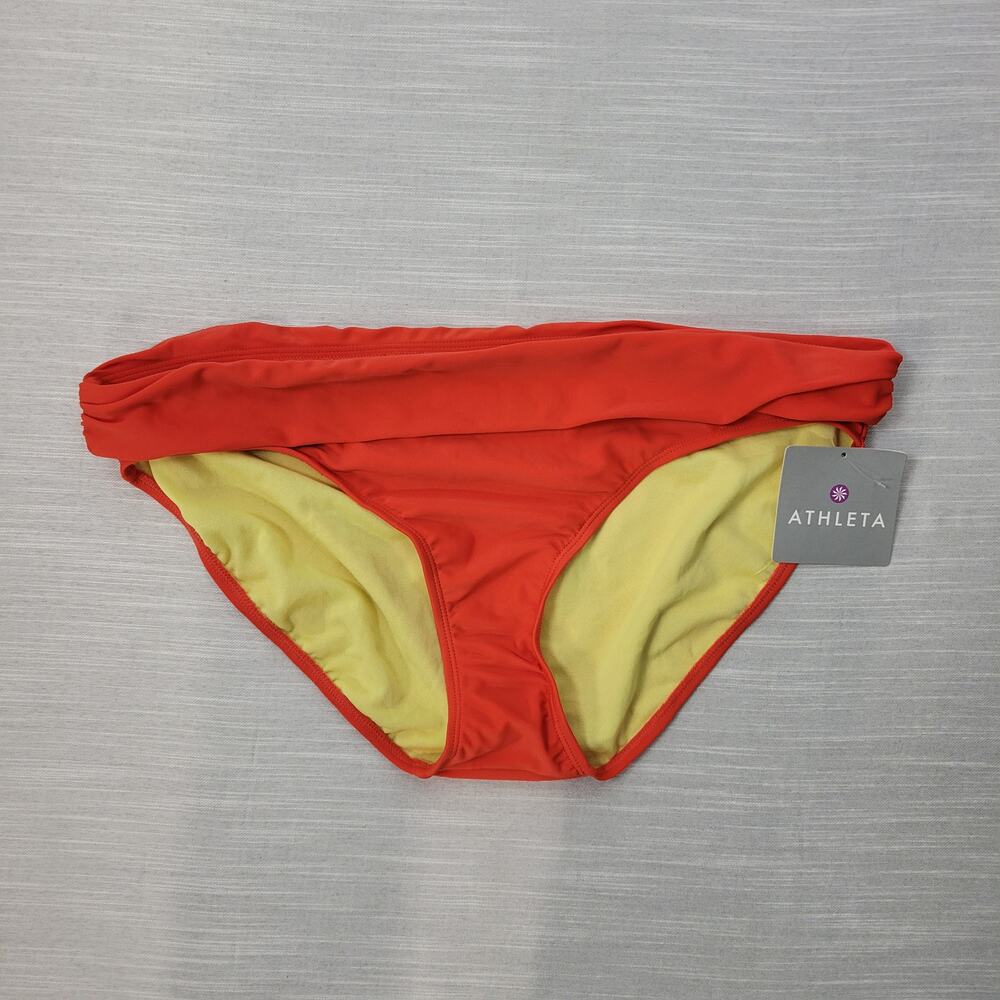 Athleta Womens Bikini Bottom Size XL Orange Splash Low Tide Foldover 740043 NEW